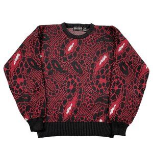 VTG Peter England Sweater Mens Large Red Black Geometric Wool Blend Pullover